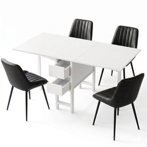 Artiss Dining Table and Chairs Set 5pcs Foldable Kitchen Furniture with 2 Drawers Black and White