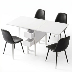 Artiss Dining Table and Chairs Set 5pcs Foldable with 2 Drawers Black and White
