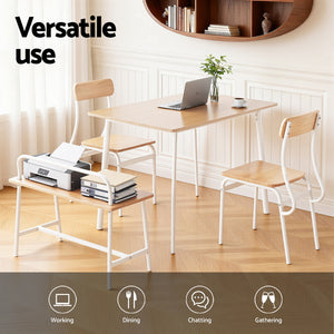 Dining Set 4pc | Table + Bench Seating | Kitchen Furniture | Natural & White