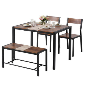 Kitchen Dining Set 4pc | Table + Bench Seats | Rustic Brown (Version A)