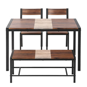 Kitchen Dining Set 4pc | Table + Bench Seats | Rustic Brown (Version A)