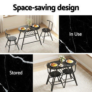 Bistro Dining Set 3pc | Storage Wine Rack | Black Marble Style