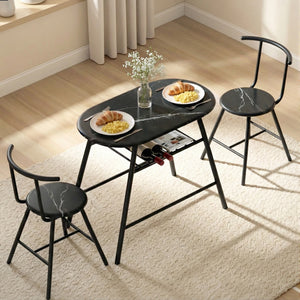 Bistro Dining Set 3pc | Storage Wine Rack | Black Marble Style