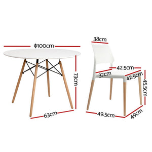 1 Artiss Dining Table and 4 Chairs Set | Round White