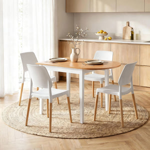 Drop Leaf Dining Table Set | 5 Piece | 75–110cm Table & 4 Chairs | White
