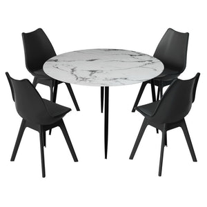 Dining Set | 1 Table & 4 Chairs | Marble Black Finish