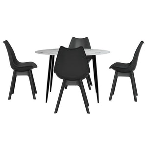 Dining Set | 1 Table & 4 Chairs | Marble Black Finish