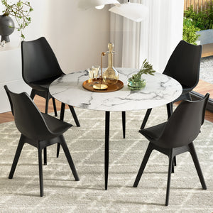 Dining Set | 1 Table & 4 Chairs | Marble Black Finish