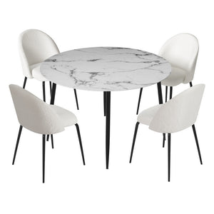 Dining Set | 1 Table & 4 Chairs | Marble White Finish