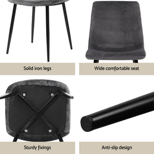 Dining Table & 4 Chairs Set | Grey Velvet | Modern Design