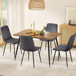 Dining Table & 4 Chairs Set | Grey Velvet | Modern Design
