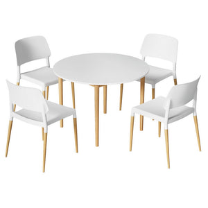 Dining Set | 1 Table & 4 Chairs | White Wood Finish
