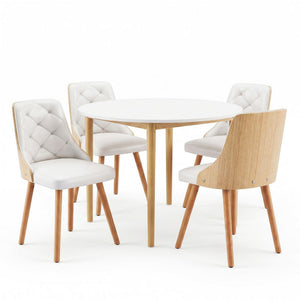 Round Dining Table Set | 5 Piece | 4 PU Leather Chairs | White