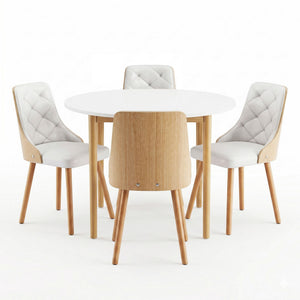 Round Dining Table Set | 5 Piece | 4 PU Leather Chairs | White