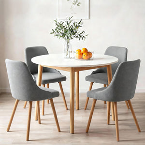 Round Dining Table Set | 5 Piece Compact Kitchen Set | White, Natural & Grey
