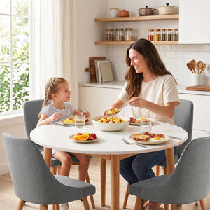 Round Dining Table Set | 5 Piece Compact Kitchen Set | White, Natural & Grey