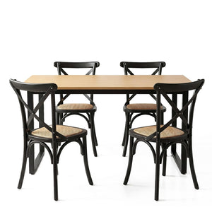 Dining Table & Chairs Set | 5 Piece | Industrial Table with Black Rattan Chairs