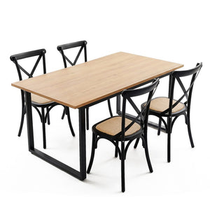 Dining Table & Chairs Set | 5 Piece | Industrial Table with Black Rattan Chairs