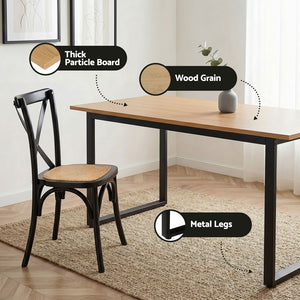 Dining Table & Chairs Set | 5 Piece | Industrial Table with Black Rattan Chairs