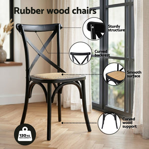 Dining Table & Chairs Set | 5 Piece | Industrial Table with Black Rattan Chairs