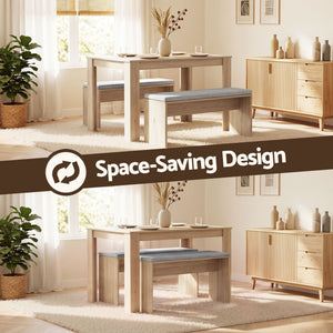 Dining Table Set | 120cm Wooden Table & 2 Upholstered Chairs | Oak