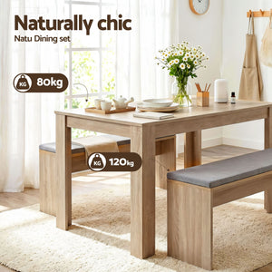 Dining Table Set | 120cm Wooden Table & 2 Upholstered Chairs | Oak