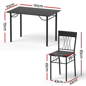 Compact Dining Set 5pc | Table + 4 Chairs | Marble Black