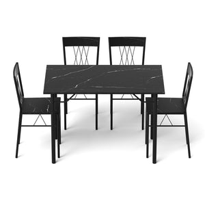 Compact Dining Set 5pc | Table + 4 Chairs | Marble Black