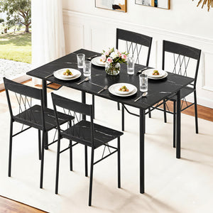 Compact Dining Set 5pc | Table + 4 Chairs | Marble Black