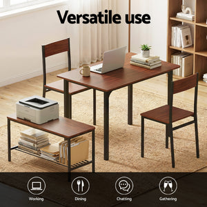 Dining Set 4pc | Table + Storage Bench | Walnut Finish