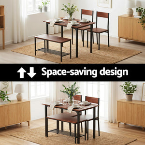 Dining Set 4pc | Table + Storage Bench | Walnut Finish
