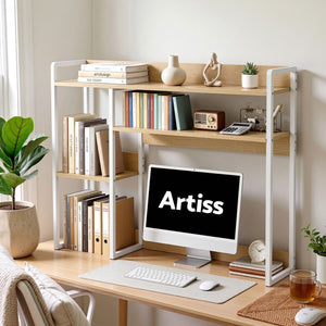 Artist Desk Organizer 2-Tier Desk Shelf 24cm Depth for Unblocked Monitor View Asymmetrical Desk Hutch Dorm for WFH & Gaming Heavy-Duty