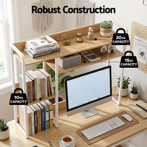 Artist Desk Organizer 2-Tier Desk Shelf 24cm Depth for Unblocked Monitor View Asymmetrical Desk Hutch Dorm for WFH & Gaming Heavy-Duty