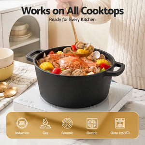 Pre-Seasoned Cast Iron Dutch Oven | 5L | 2-In-1 Pot with Lid