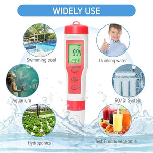 Digital 4-in-1 pH Water Quality Tester | Measures pH, TDS, EC & Temperature | High-Accuracy Pocket Meter for Hydroponics, Pools, Drinking Water & Gardening