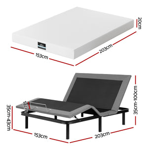 Artiss Queen size bed frame & Giselle Bedding Mattress Queen Combo, adjustable bed Base for Snoring Relief, Independent Head Foot Incline, Wireless Remote, Black,20cm Thickness