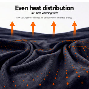 Electric Heated Throw Rug | Double 200x180cm | Coral Fleece | Charcoal