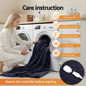 Electric Heated Throw Rug | Double 200x180cm | Coral Fleece | Charcoal