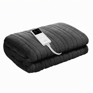 Electric Heated Throw Rug | Double 200x180cm | Coral Fleece | Grey