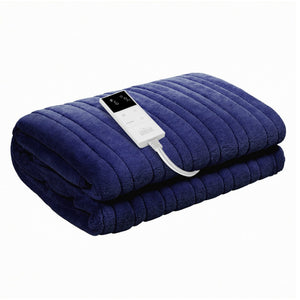 Electric Heated Throw Rug | Double 200x180cm | Coral Fleece | Navy