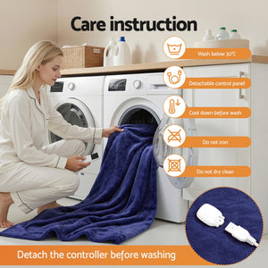 Electric Heated Throw Rug | Double 200x180cm | Coral Fleece | Navy