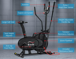 Everfit Exercise Bike | 5 in 1 Elliptical Cross Trainer | Home Gym | Indoor Cardio