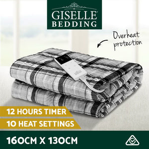 Bedding | Electric Throw Rug | Flannel Snuggle Blanket | Washable | Heated | Grey and White Checkered