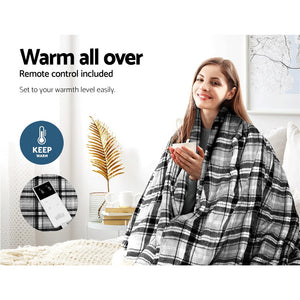 Bedding | Electric Throw Rug | Flannel Snuggle Blanket | Washable | Heated | Grey and White Checkered