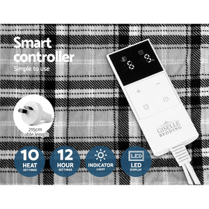 Bedding | Electric Throw Rug | Flannel Snuggle Blanket | Washable | Heated | Grey and White Checkered