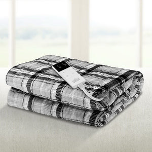Bedding | Electric Throw Rug | Flannel Snuggle Blanket | Washable | Heated | Grey and White Checkered