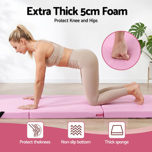 Gymnastics Mat | 180 x 60cm Folding Exercise Floor Mat | Pink