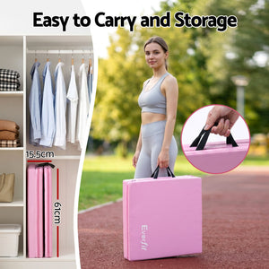 Gymnastics Mat | 180 x 60cm Folding Exercise Floor Mat | Pink
