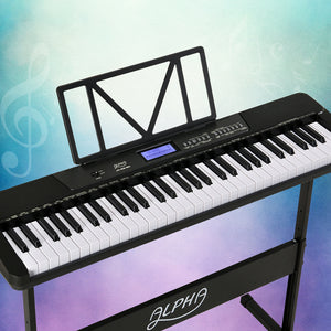 Alpha Electronic Piano Keyboard | 61 Keys | Digital Electric | with Stand | Touch Sensitive