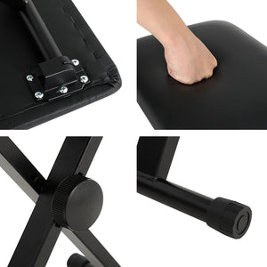 Alpha | Piano Stool | Adjustable Height | Keyboard Seat | Portable Bench Chair | Black